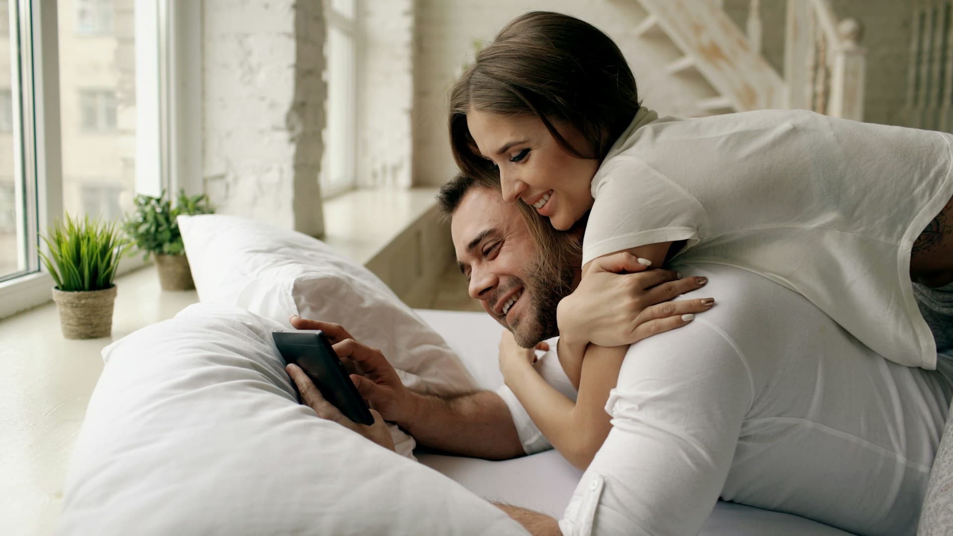 A couple enjoying planning their wedding together